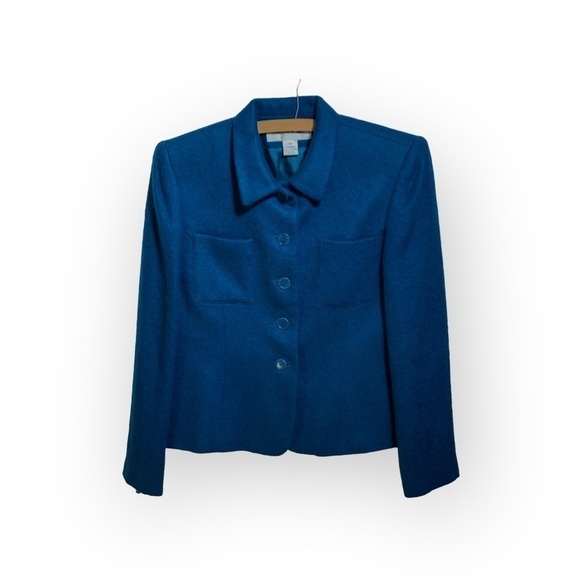 Vintage Jones New York Teal Virgin Wool Cropped Boxy Jacket -Size 10 - Picture 1 of 8